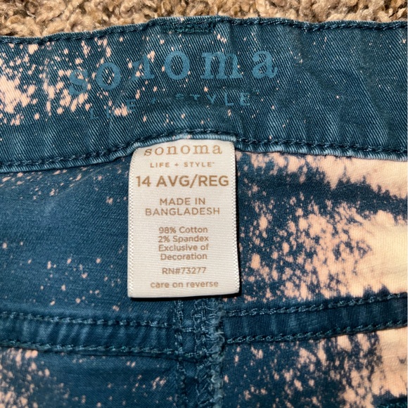 ⭐️Sonoma Blue & Cream Striped Distressed Denim Shorts Upcycled Size 14 - Picture 9 of 15